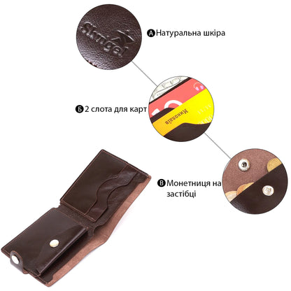 Leather Men's Wallet SHVIGEL 16443 Brown Natural Leather Handmade from Ukraine
