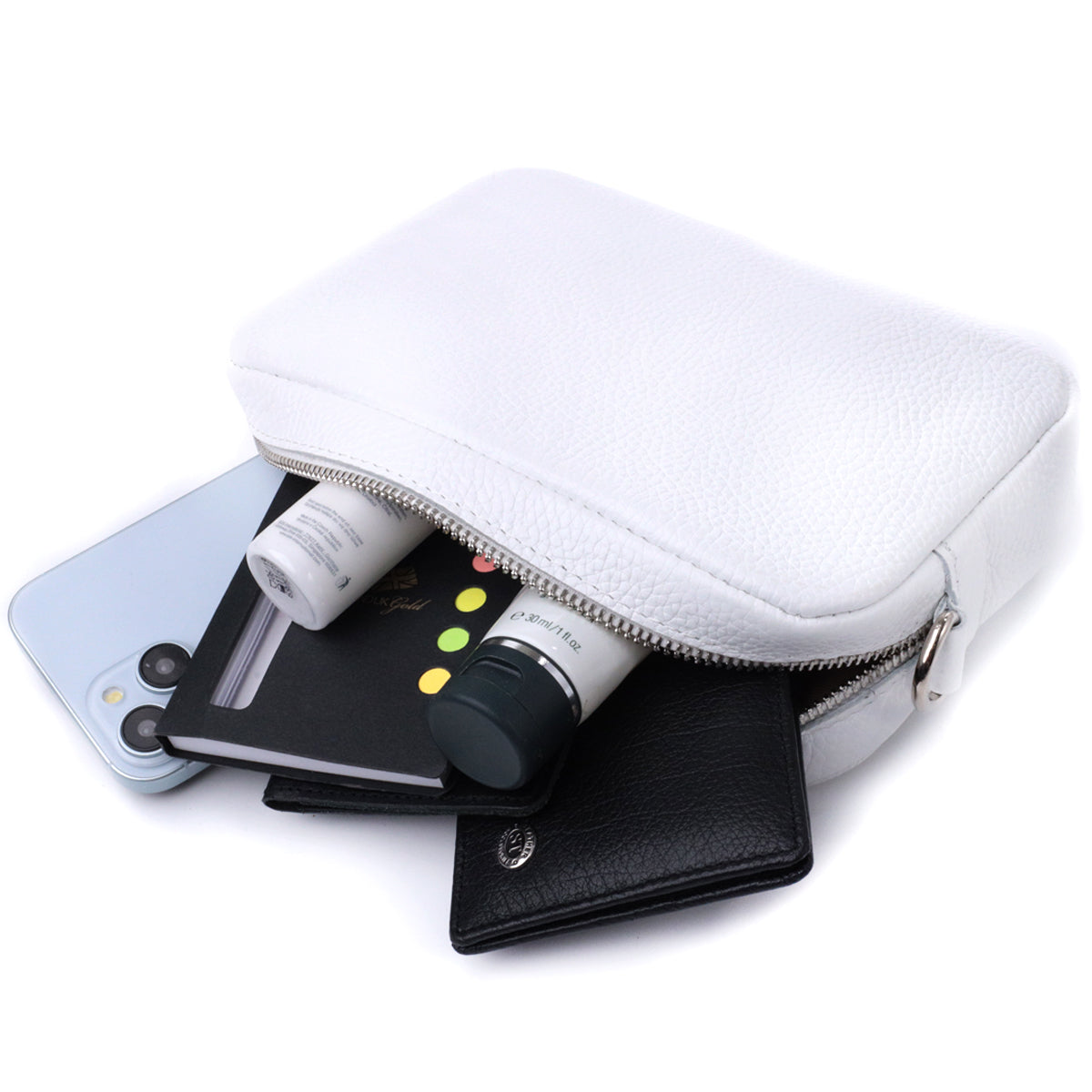Universal Classic Crossbody Bag by SHVIGEL 22840 in White Natural Leather