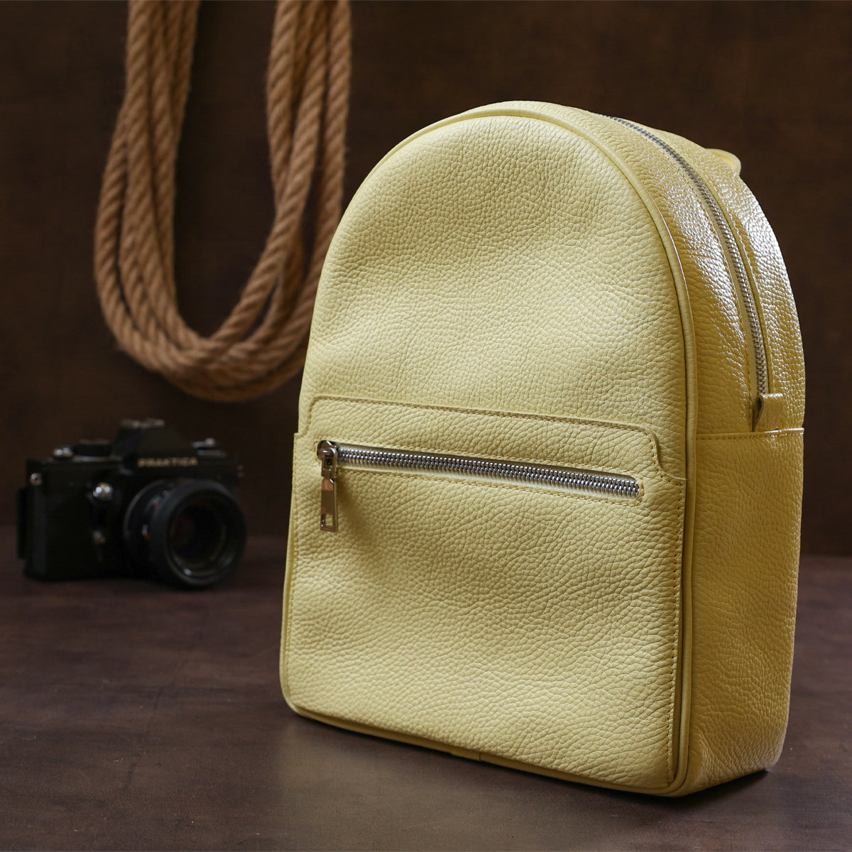 Original Women's Leather Backpack SHVIGEL 16307 Lemon Yellow - Genuine Leather, Stylish Design