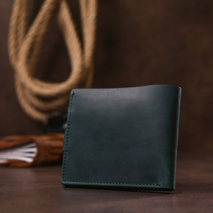Vintage Leather Wallet SHVIGEL 16435 Green Handmade in Ukraine Natural Leather
