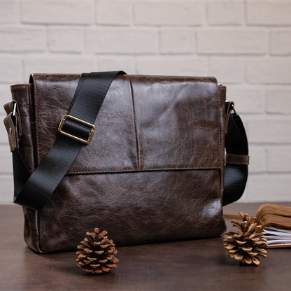 Leather Bag SHVIGEL 00799 Brown Made in Ukraine Natural Leather Durable Design