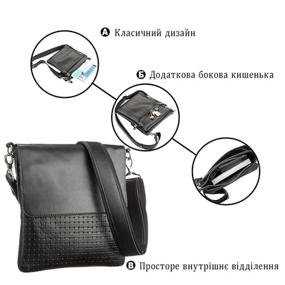Leather Bag SHVIGEL 11124 Black Natural Leather Made in Ukraine with Durable Design