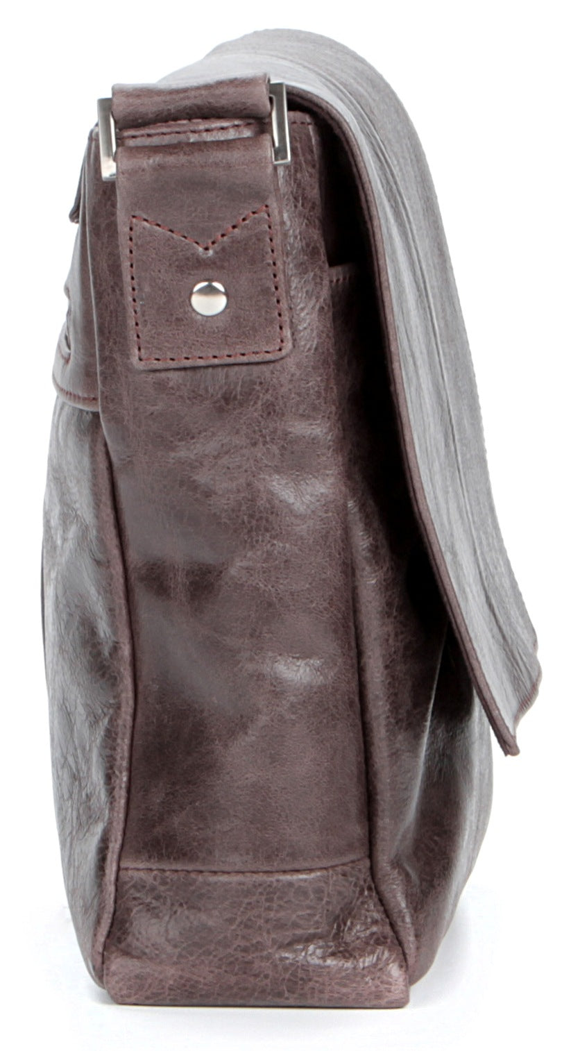 Genuine Leather Messenger Bag SHVIGEL 00794 Brown - Stylish Ukrainian Design