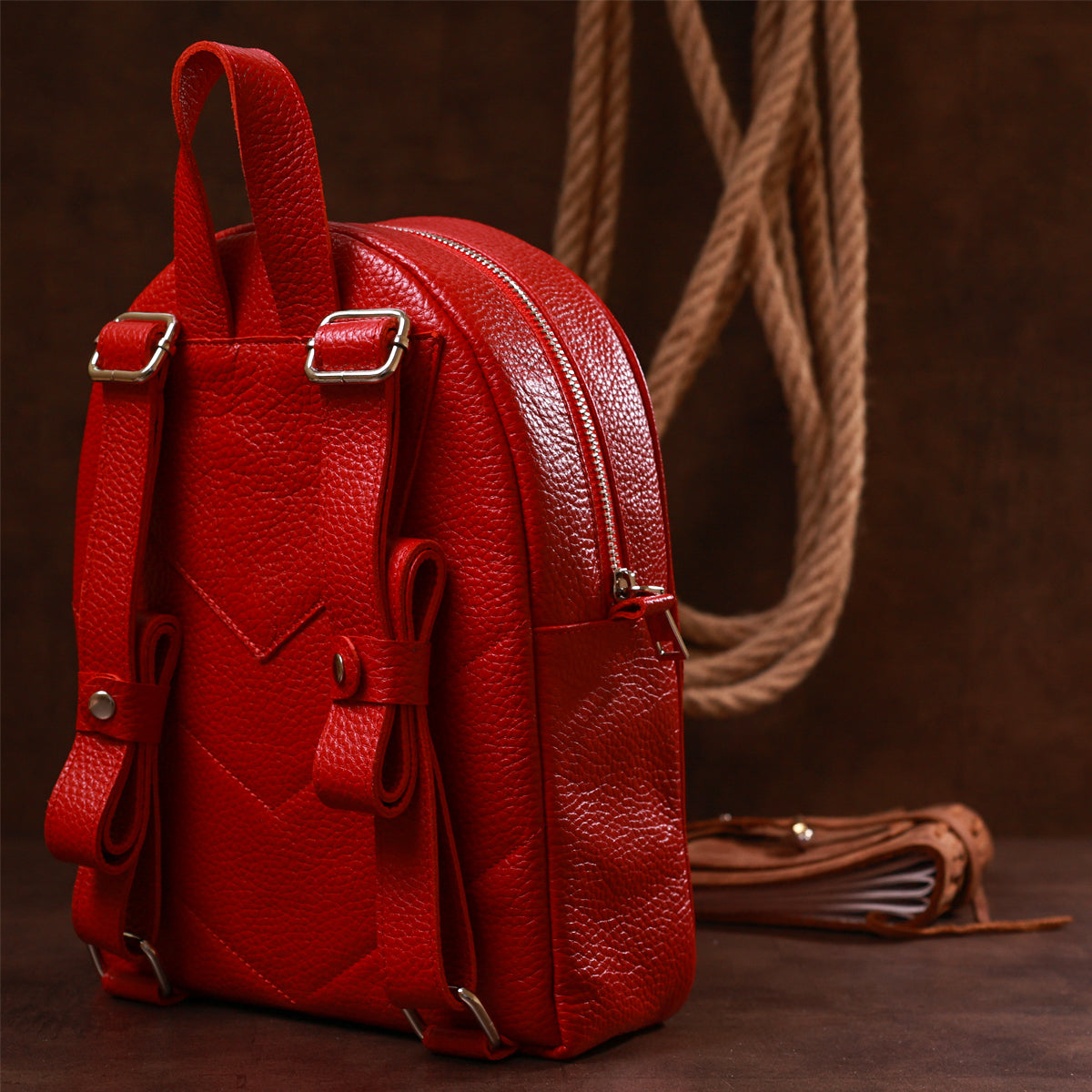 City Women's Backpack SHVIGEL 16301 Red Genuine Leather Classic Design