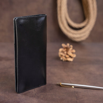 Vertical Men's Wallet SHVIGEL 16195 Black Genuine Leather from Ukraine