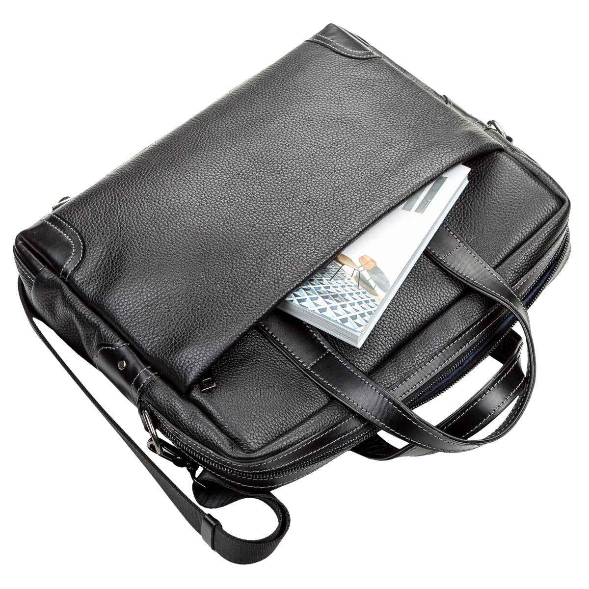 Leather Laptop Bag SHVIGEL 11110 Black Natural Leather Made in Ukraine