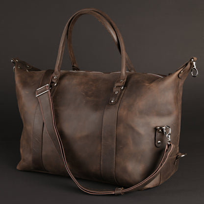 Travel Bag SHVIGEL 11019 Brown Natural Leather Handmade in Ukraine