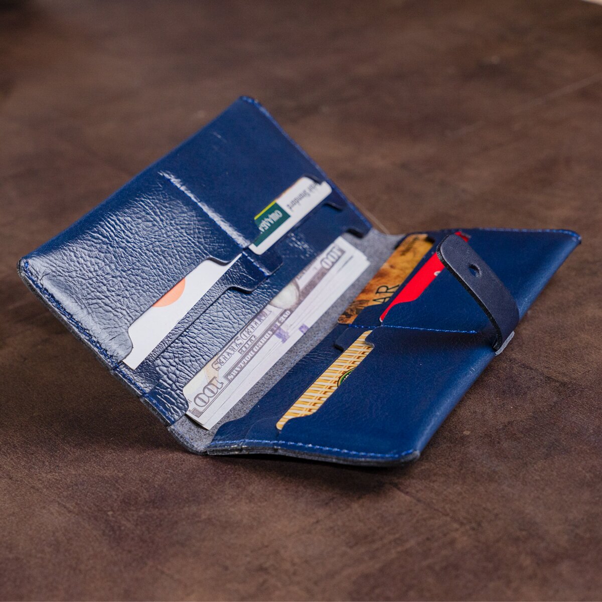 Unisex Leather Wallet SHVIGEL 16201 Blue - Genuine Leather, Ukrainian Craftsmanship