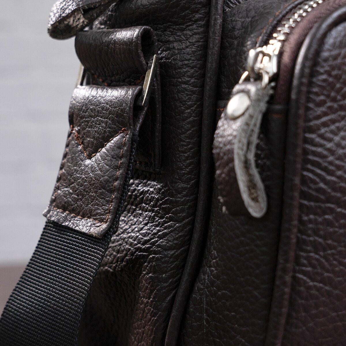 Leather Messenger Bag SHVIGEL 00899 Brown Genuine Leather, Made in Ukraine