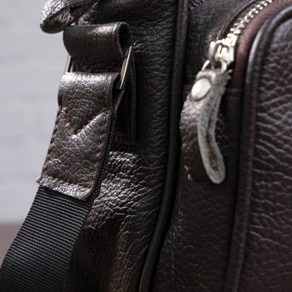 Leather Messenger Bag SHVIGEL 00899 Brown Genuine Leather, Made in Ukraine