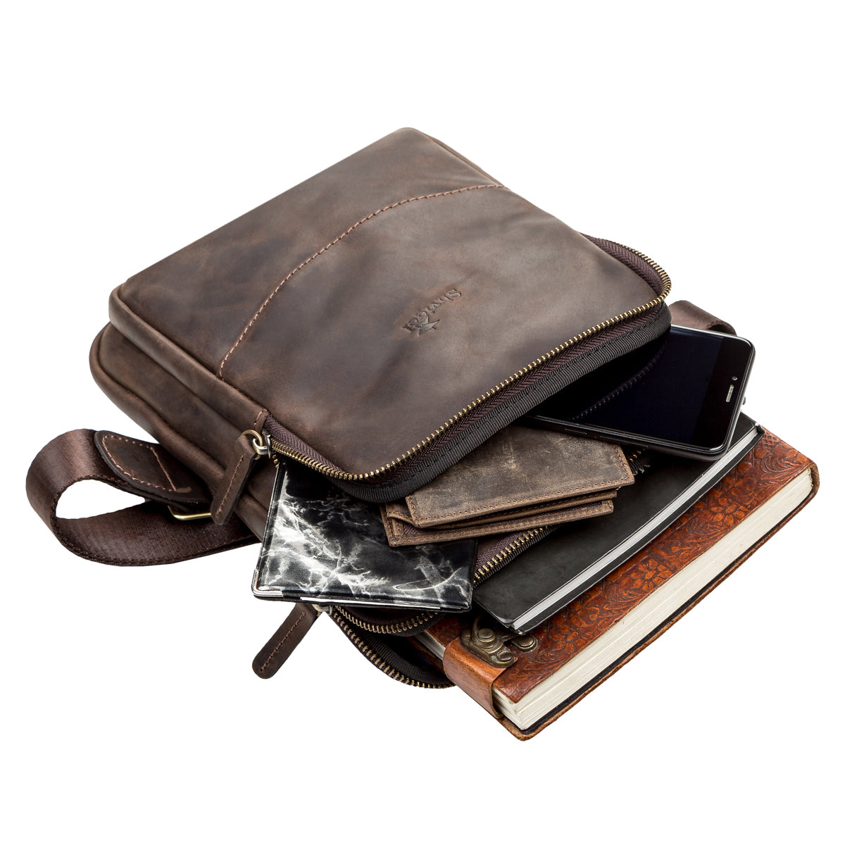 Men's Leather Bag SHVIGEL 11091 Brown Genuine Leather Handmade in Ukraine