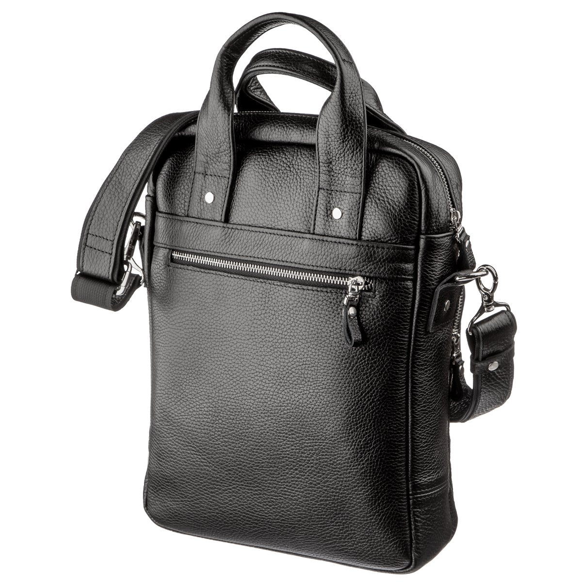 Men's Vertical Leather Bag SHVIGEL 11167 A4 Size Black Floater Natural Leather