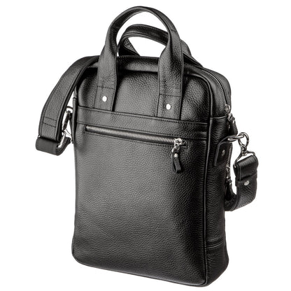 Men's Vertical Leather Bag SHVIGEL 11167 A4 Size Black Floater Natural Leather