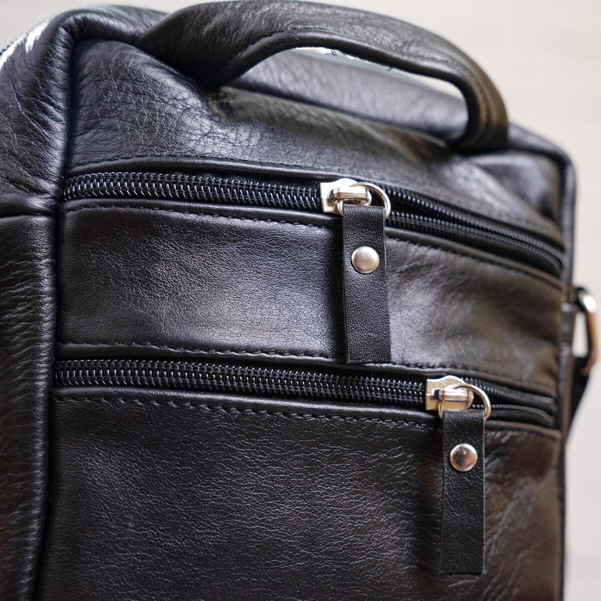 Men's Leather Bag SHVIGEL 00926 Black Handmade in Ukraine, Durable Natural Leather