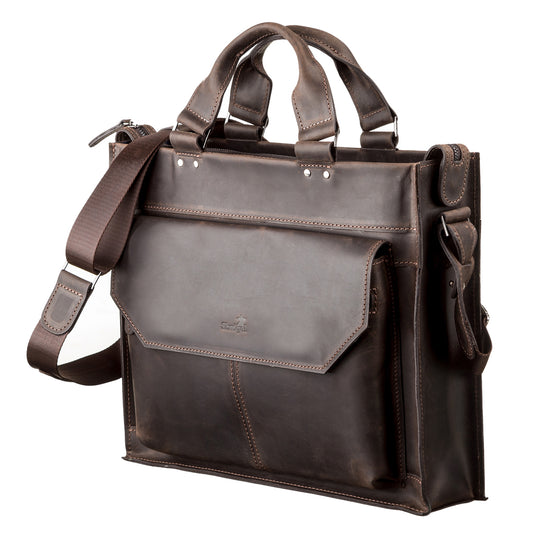 Leather Laptop Bag SHVIGEL 11109 Brown Natural Leather, Made in Ukraine