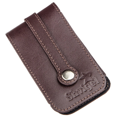 Compact Leather Key Holder with Strap SHVIGEL 13989 Brown Genuine Leather for Keys