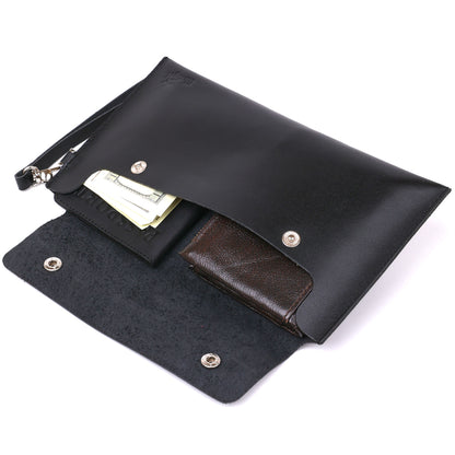 Unisex Leather Travel Cosmetic Bag SHVIGEL 16420 Black Natural Leather, Ukraine