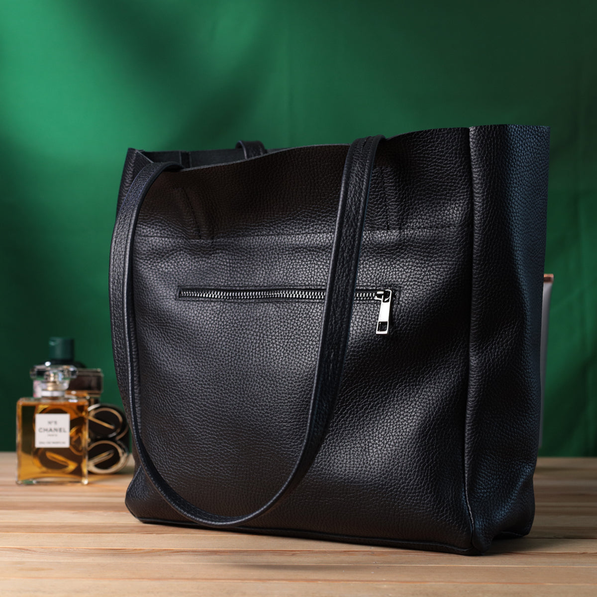 Comfortable Black Leather Shopper Bag SHVIGEL 22845 Made in Ukraine