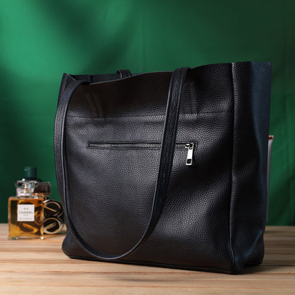 Comfortable Black Leather Shopper Bag SHVIGEL 22845 Made in Ukraine
