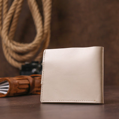 Stylish Leather Wallet SHVIGEL 16447 Beige Natural Leather Made in Ukraine