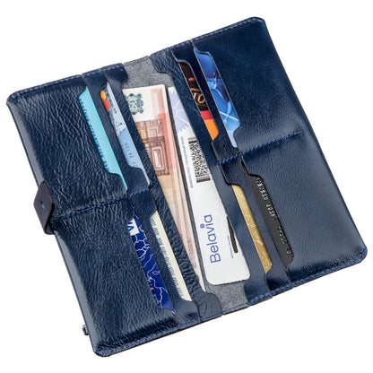 Unisex Leather Wallet SHVIGEL 16201 Blue - Genuine Leather, Ukrainian Craftsmanship