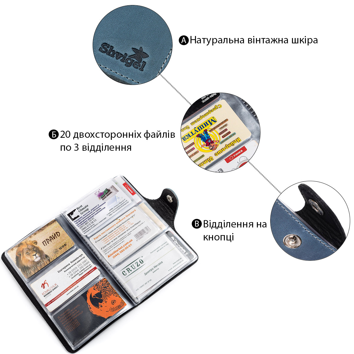 Large SHVIGEL Business Card Holder 13906 Blue Genuine Leather for Visiting Cards