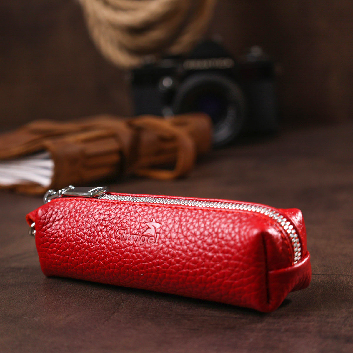 Leather Women's Key Holder SHVIGEL 16537 Red Natural Leather for Keys