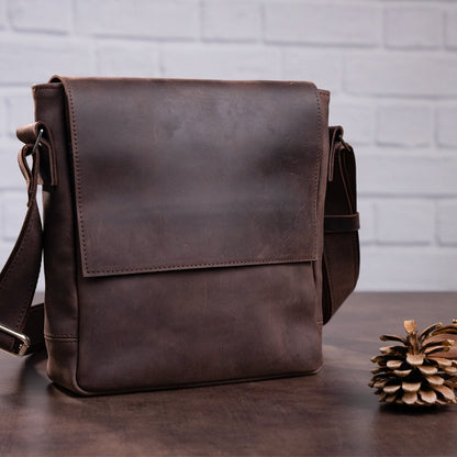 Leather Messenger Bag SHVIGEL 00884 Brown Natural Leather Made in Ukraine