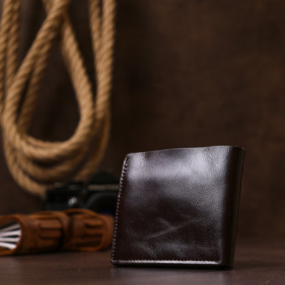 Leather Men's Wallet SHVIGEL 16443 Brown Natural Leather Handmade from Ukraine