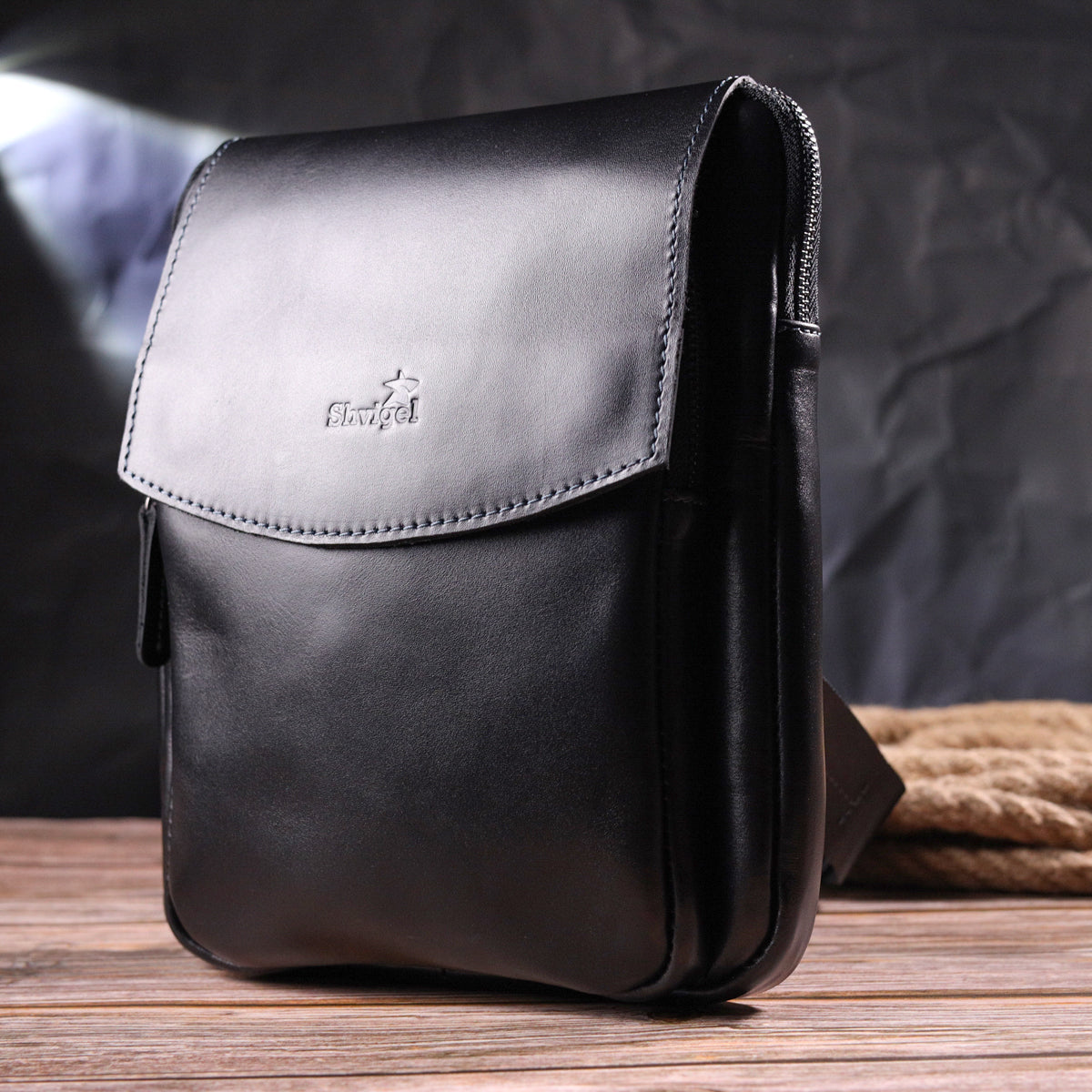 Men's Smooth Genuine Leather Bag SHVIGEL 18721 Black - Premium Quality Ukraine