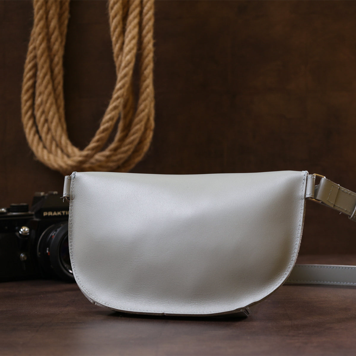 Women's Banana Bag SHVIGEL 16389 Grey Genuine Leather Crafted in Ukraine