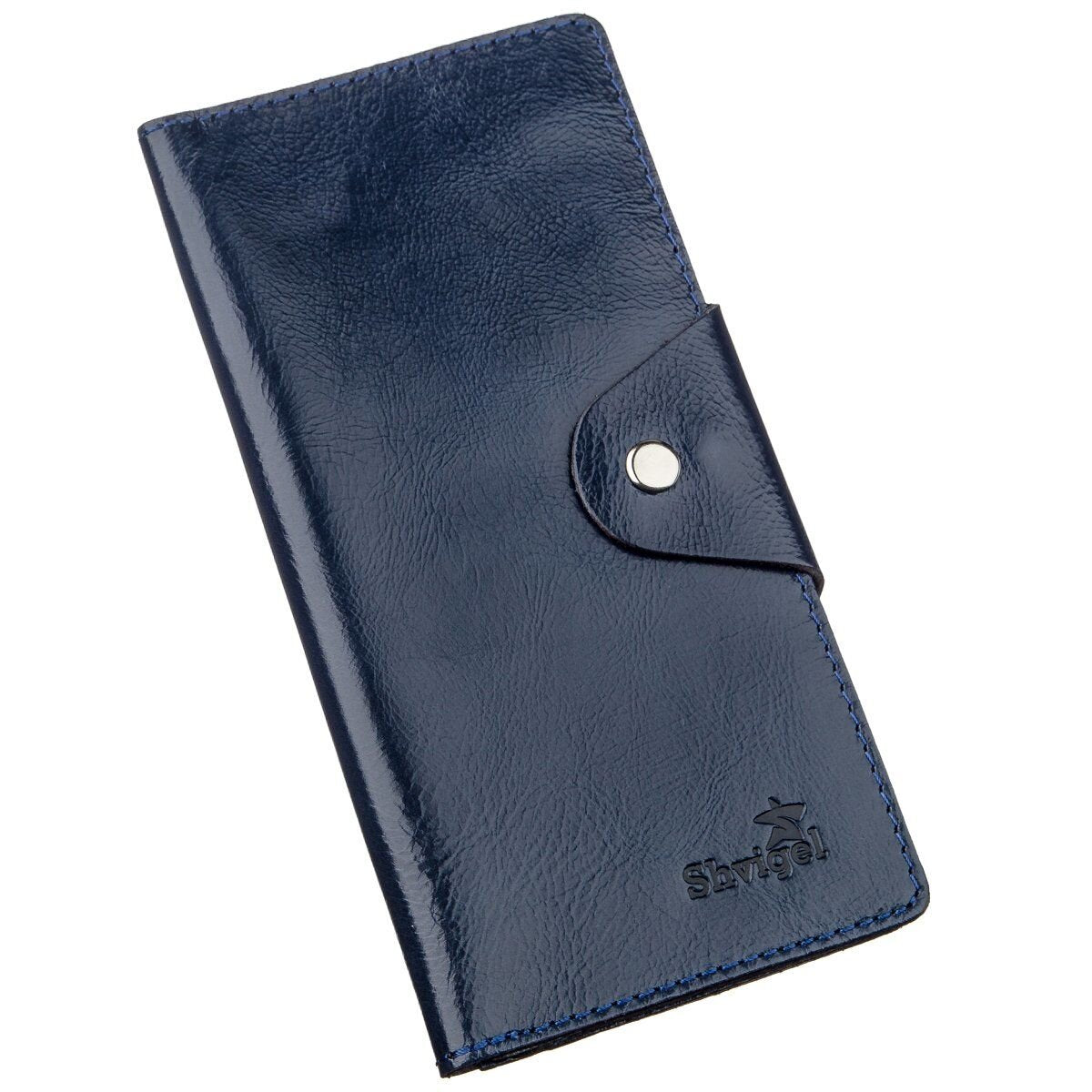 Unisex Vertical Wallet SHVIGEL 16174 Blue Alcor Leather with Snap Closure