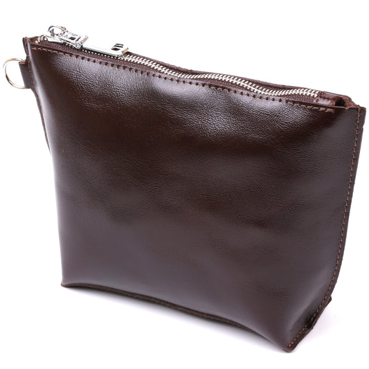 Leather Cosmetic Bag SHVIGEL 16414 Brown - Natural Leather, Compact Design for Essentials