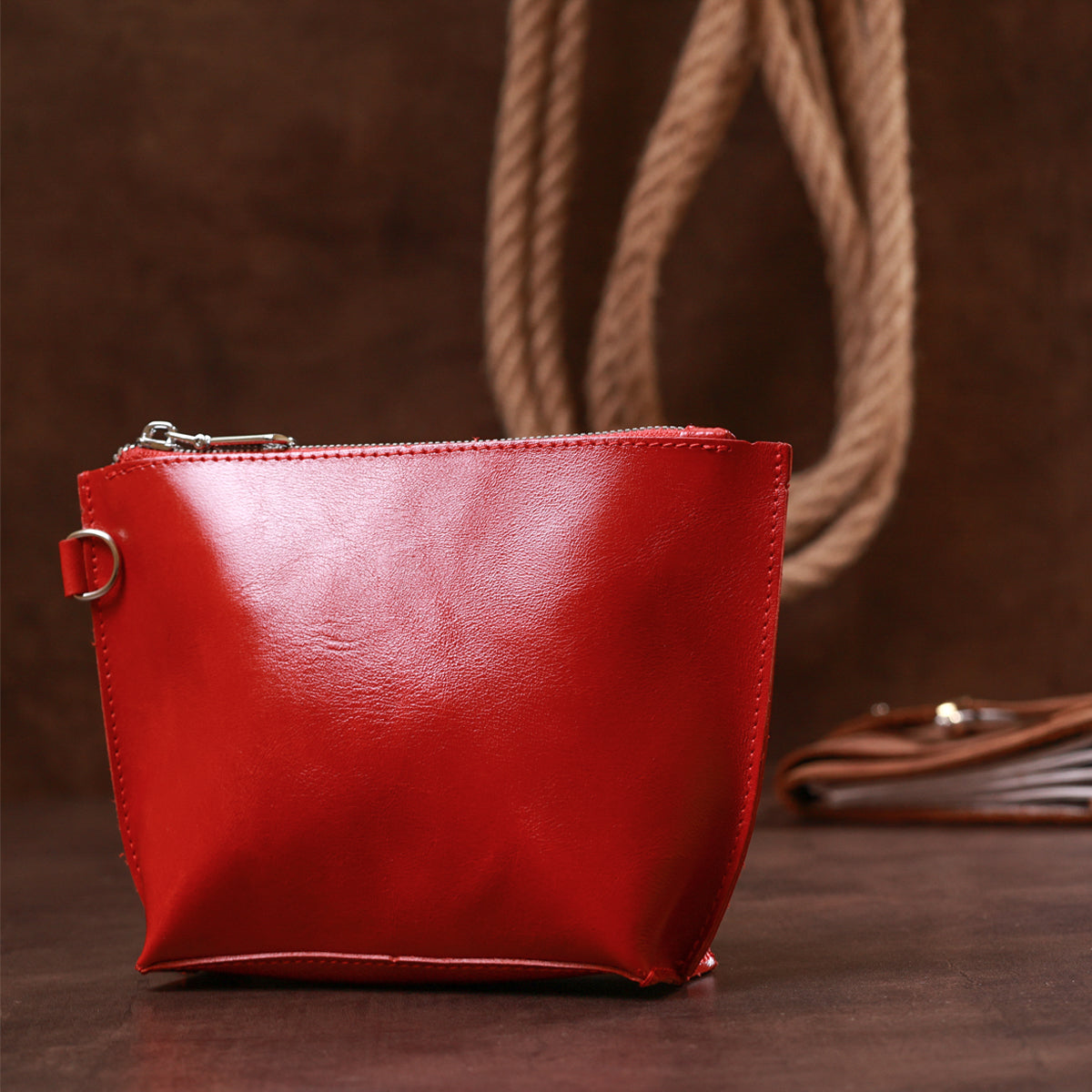 Glossy Women's Cosmetic Bag SHVIGEL 16410 Red Natural Leather Stylish Design