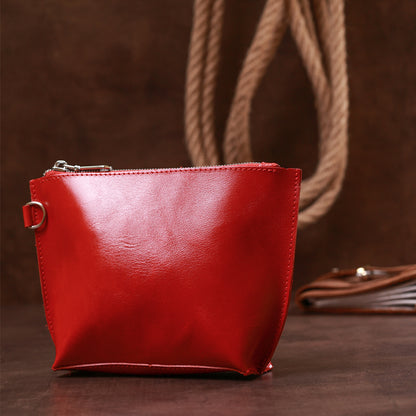 Glossy Women's Cosmetic Bag SHVIGEL 16410 Red Natural Leather Stylish Design