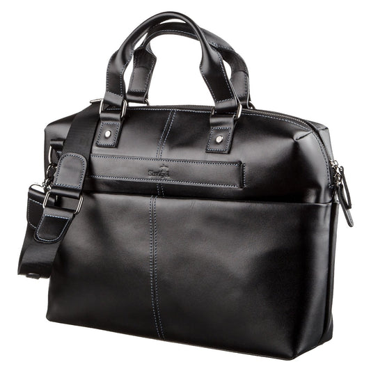 SHVIGEL Leather Laptop Bag 11248 Black Smooth Genuine Leather Design