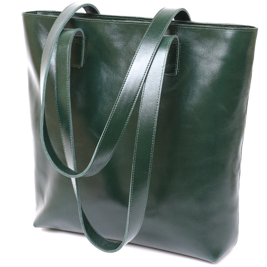 Leather Women's Shopper Bag SHVIGEL 16367 Green Made in Ukraine Genuine Leather