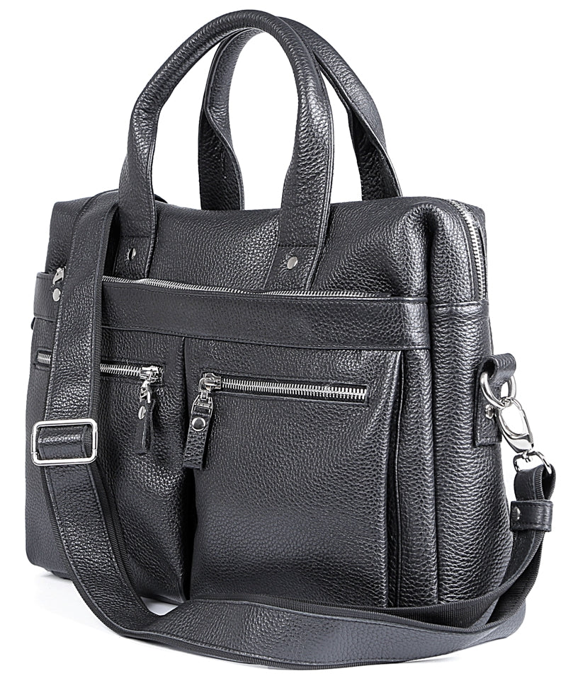 Leather Laptop Bag SHVIGEL 00975 Black, Made in Ukraine, Premium Natural Leather