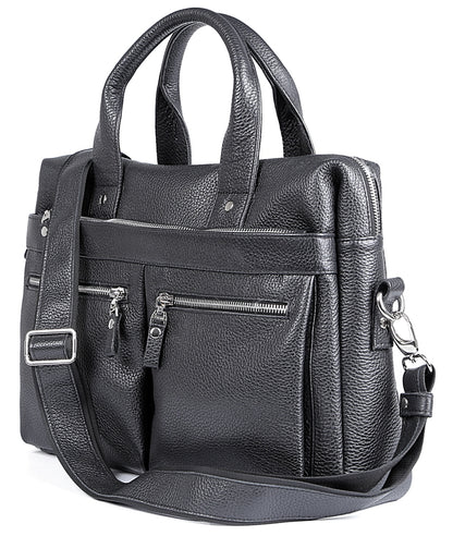 Leather Laptop Bag SHVIGEL 00975 Black, Made in Ukraine, Premium Natural Leather