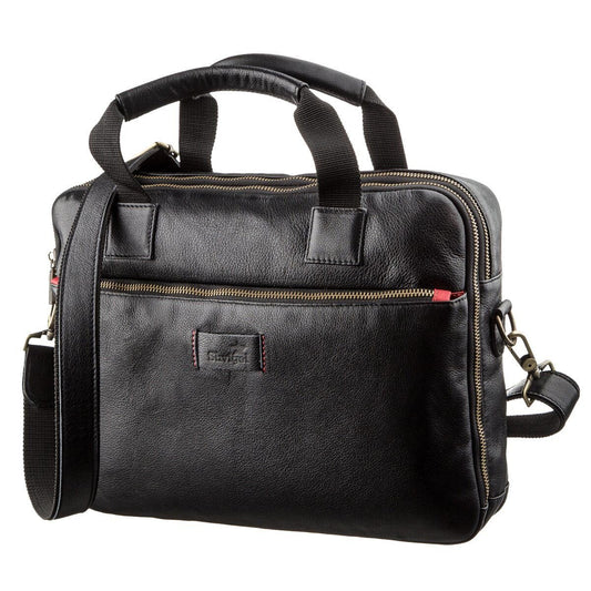 Men's Leather Laptop Bag SHVIGEL 19106 Black with Dual Compartments, Genuine Leather