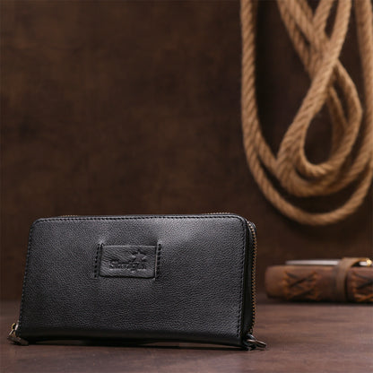 Men's Horizontal Leather Clutch SHVIGEL 19123 Black Natural Leather Material