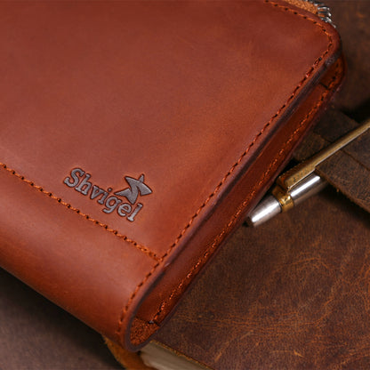 Unisex Vintage Leather Clutch SHVIGEL 16190 in Reddish Brown – Made in Ukraine, Genuine Leather