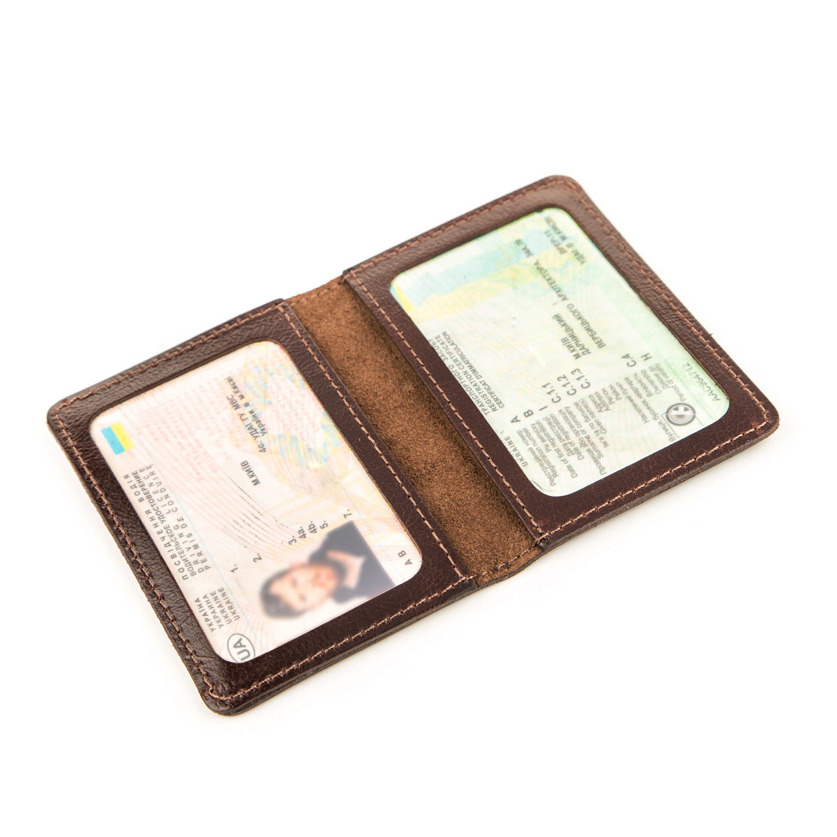 Leather Driver’s License Holder by SHVIGEL, Model 13927, Brown, Natural Leather