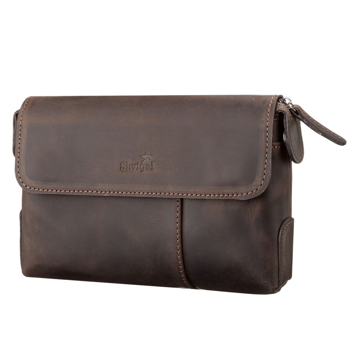 Men's Leather Clutch SHVIGEL 11085 Brown Natural Leather High-Quality Design