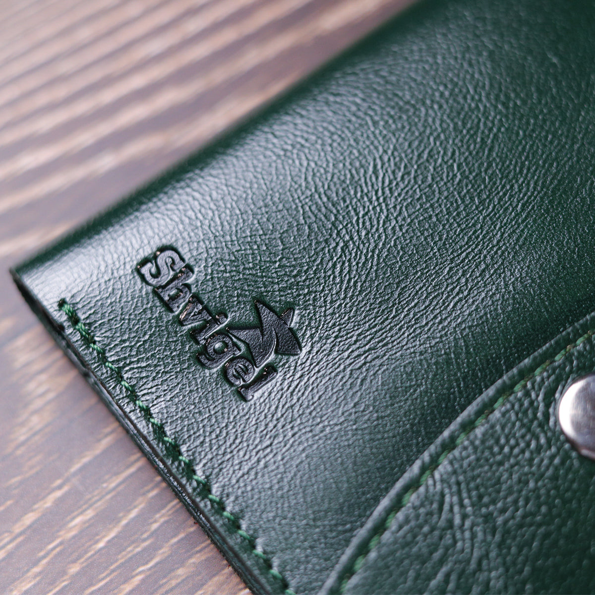 Universal Leather Wallet SHVIGEL 16619 Green Made in Ukraine, Genuine Leather