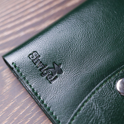 Universal Leather Wallet SHVIGEL 16619 Green Made in Ukraine, Genuine Leather