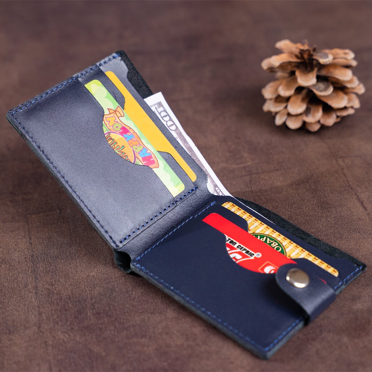 Horizontal Men's Wallet SHVIGEL 16216 Blue Genuine Leather from Ukraine