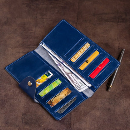 Unisex Vertical Wallet SHVIGEL 16174 Blue Alcor Leather with Snap Closure