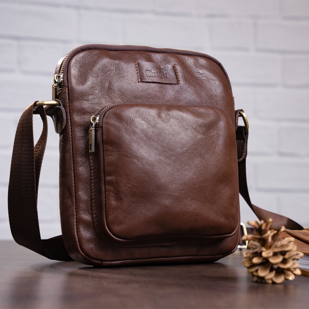Men's Leather Bag SHVIGEL 19112 Brown Natural Leather Stylish Design