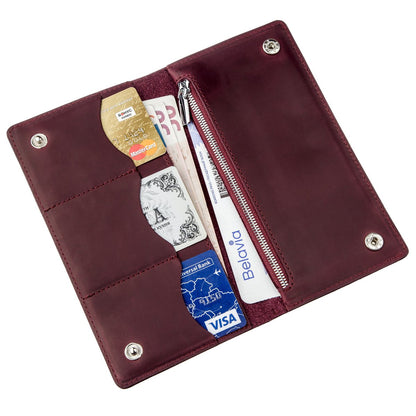Women's Leather Wallet with Snap Closure SHVIGEL 16196 Mat Finish Burgundy, Made in Ukraine